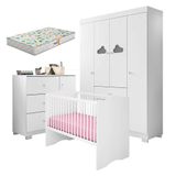 Quarto De Bebê Ane Com Berço Americano Alegria Branco Brilho E Colchão Gazin - Phoenix Baby