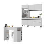 Cozinha Compacta Com Bancada Americana/mesa Veneza Multimóveis Mp2211 Branco/preto Branco/preto