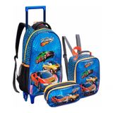 Kit Mochila Rodinha Lancheira Estojo Infantil Carro Team Hot Seanite