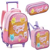 Kit Mochila Rodinha Lancheira Estojo Duplo Menina Escolar Infantil Sweet Girl Sorvete Rosa Seanite