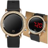 Relogio Feminino Digital Dourado Led Aço Inox Redondo Premium Moda Presente Casual Ajustavel Led