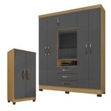 Guarda Roupa Casal Imperial Com Armário Multiuso Recife Carvalho Americano Grafite - Incorplac