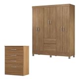 Cômoda Astral E Guarda Roupa Casal Flash 2 Amêndola Touch - Demóbile