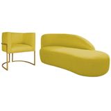 Kit Divã Luna 185cm Lado Direito E 01 Poltrona Base De Ferro Dourado Suede Cor Amarelo