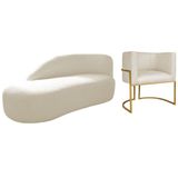 Kit Divã Luna 140cm Lado Esquerdo E 01 Poltrona Base De Ferro Dourado Linho Cor Bege