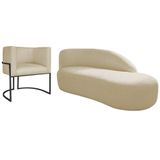 Kit Divã Luna 185cm Lado Direito E 01 Poltrona Base De Ferro Preto Suede Cor Bege
