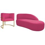 Kit Divã Luna 185cm Lado Direito E 01 Poltrona Base De Ferro Dourado Suede Cor Pink