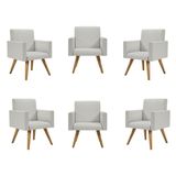 Kit 6 Poltronas Cadeira Escritório Recepção Linho Cinza Claro