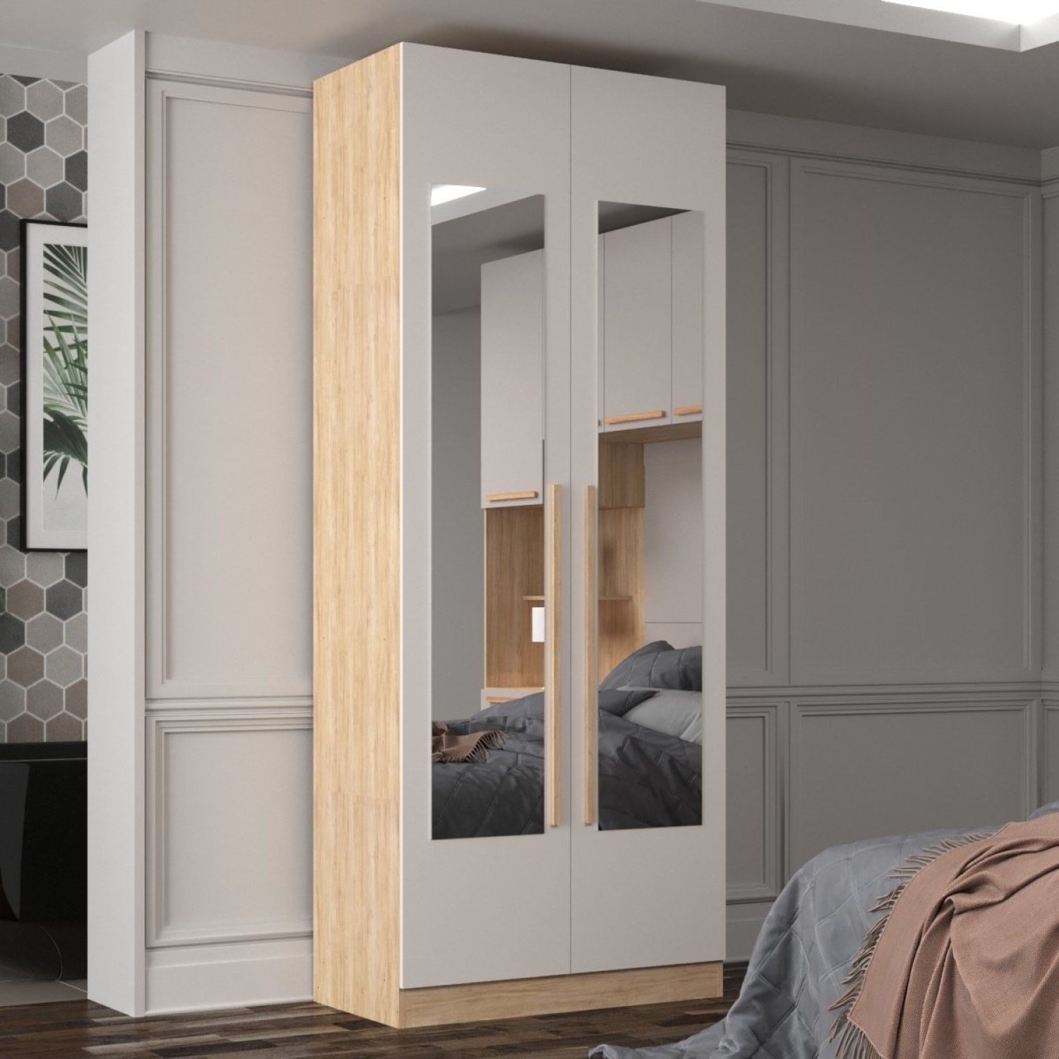 Guarda-roupa Modulado 2 Portas Com Espelho E 2 Gavetas San Diego Aveiro Oak/cinza Urbano