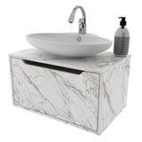 Balcão Gabinete Para Banheiro Suspenso Bn3646 Mármore Branco - Tecnomobili