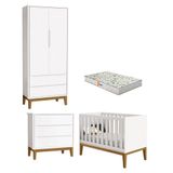 Quarto De Bebê 2 Portas E Cômoda Gaveteiro New Classic Branco Com Pés Madeira E Colchão Gazin - Reller