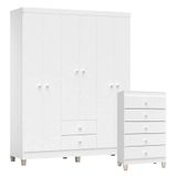 Cômoda Gaveteiro E Guarda Roupa 6 Portas Ternura Baby Branco Brilho - Incorplac