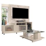 Estante Home Theater Com Rodízios E Mesa De Centro Frizz Plus Calacata Off White - Madetec