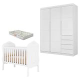 Berço Americano Realeza E Guarda Roupa Infantil Blenda Branco Acetinado Com Colchão Gazin - Phoenix Baby