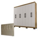 Guarda Roupa Casal B2348 Freijó Baunilha E Cabeceira Luiza 140 Cm Taupe Suede - Araplac