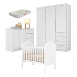 Quarto De Bebê Blenda Com Berço Americano Realeza Branco Acetinado Com Colchão Gazin - Phoenix Baby