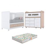 Berço Americano Aquarela E Cômoda Infantil Pula-pula Cristal Branco Com Colchão Gazin - Henn