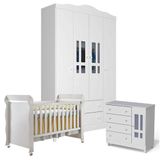 Quarto De Bebê Ariel 4 Portas Com Berço Americano Mirelle Branco Brilho - Carolina