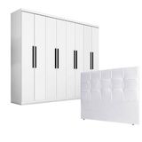 Quarto De Casal Guarda Roupa 1684 E Cabeceira Luiza 140 Cm Branco - Araplac
