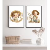 Kit 2 Quadros Quarto Infantil- Menina Fazendinha 33x24cm