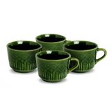 Jogo De Xicaras Chá Café Porcelana C/relevo 4 Pçs Verde
