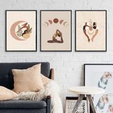 Kit 3 Quadros Decorativos Yoga Boho 33x24cm - Com Vidro
