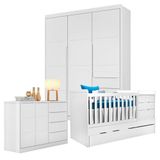 Quarto De Bebê Blenda Com Berço Multifuncional Cleo Branco Acetinado - Phoenix