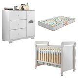 Berço Americano Mirelle E Cômoda Infantil Ane Branco Brilho Com Colchão Gazin - Phoenix Baby