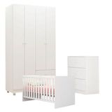 Quarto De Bebê Louise 4 Portas Com Berço Doce Sonho 100 Branco Brilho - Ajl