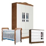 Quarto De Bebê Ariel 4 Portas Com Berço Mirelle Branco Acetinado Amadeirado - Carolina