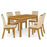 Mesa De Jantar Chan 140 Cm Tampo Reto Nature Off White Com 6 Cadeiras Isa Linho - Henn