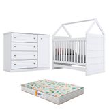 Berço Montessoriano E Cômoda Infantil Americano Branco Com Colchão Gazin - Henn