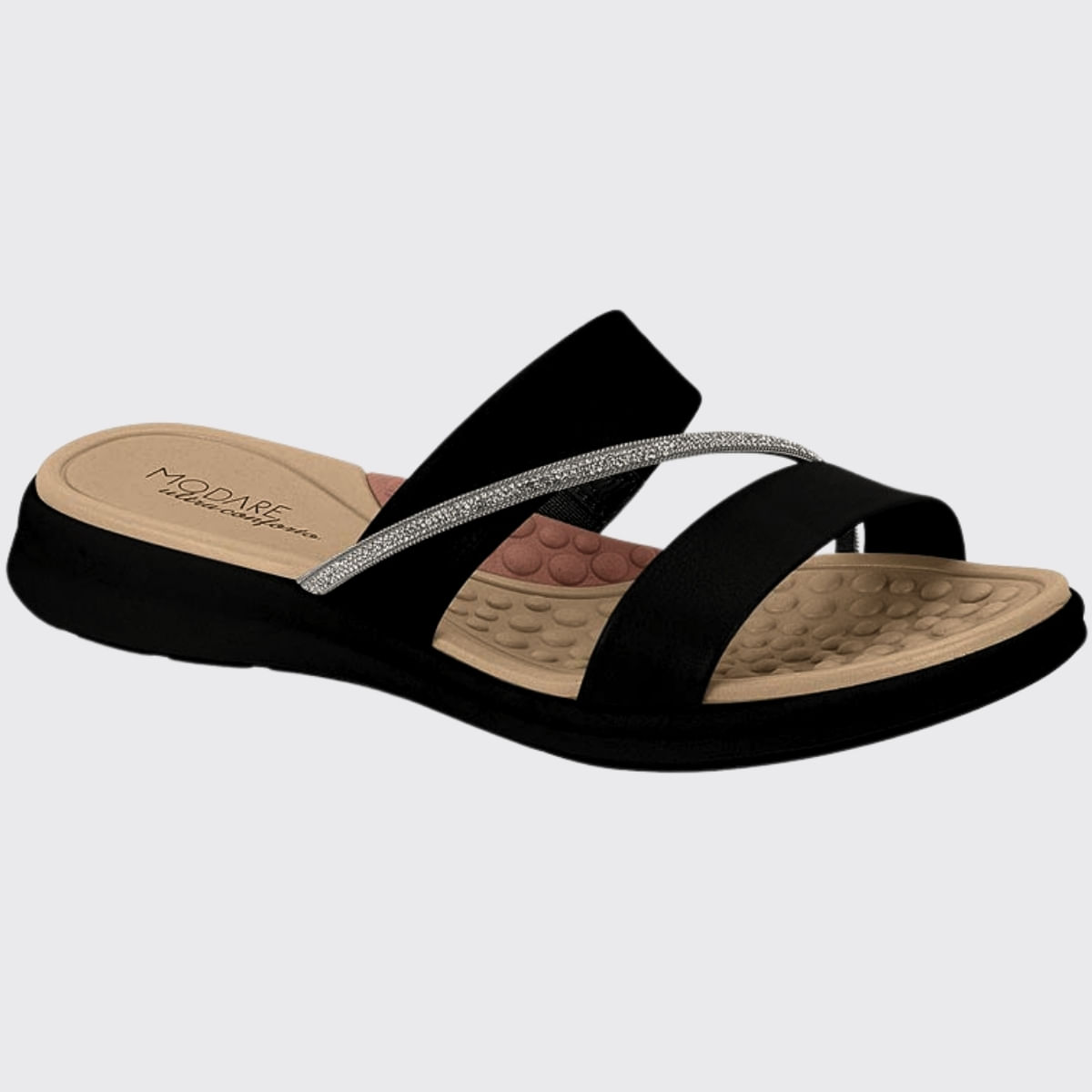 Tamanco Feminino Slide Flatform Conforto Stress Modare 7174.115.28034 - Preto/cristal - 38