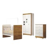 Quarto De Bebê Completo 100% Mdf Com Guarda Roupa 3 Portas, Cômoda E Berço Life Tigus Baby Branco E Ypê