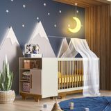 Quarto De Bebê 100% Mdf Berço Minicama Com Colchão E Cômoda Flocos Off White E Ypê