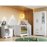 Quarto De Bebê 100% Mdf Com Berço Minicama, Cômoda E Guarda Roupa 3 Portas Flocos Branco