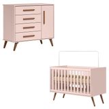 Berço Americano 3820 E Cômoda Infantil 3825 Q Encanto Retrô Rosa - Qmovi