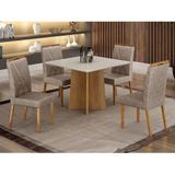 Mesa De Jantar Ambiente Jade 90cm Cinamomo Off White Com 4 Cadeiras Lara Linho Bege - Valdemóveis