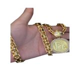 Cordão Cadeado Duplo 13mm + Pingente Fé Coroa Banhado A Ouro