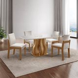 Mesa De Jantar Nuance 135x90cm 4 Cadeiras Modernas Mônaco Castanho Cinamomo/creme/off White