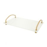Bandeja Organizadora Bancada Vidro Branco 25x15 Alça Dourada