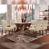 Conjunto Sala De Jantar Genova Chocolate-off White Com 6 Cadeiras Genova Estofadas Suede - Bege