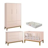 Quarto De Bebê 3 Portas New Classic Rosa Com Pés Madeira E Colchão Gazin - Reller