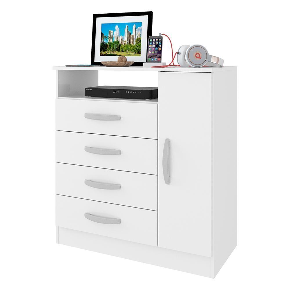 Comoda Delta Quarto Com 4 Gavetas E 1 Porta Branco Branco