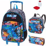 Kit Mochila Mochilete Escolar Hero Infantil Rodinhas Tam G