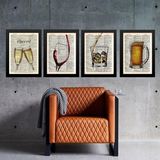 Kit Composição 4 Quadros Vintage Bar - Bebidas 33x24cm Vidro
