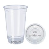 Copo 400ml Com Tampa Descartável Liso 200 Unid Chopp Suco