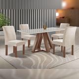 Mesa De Jantar Retangular Kyra 120x90cm Chocolate-off White Com 4 Cadeiras Canela Suede Cru Branco