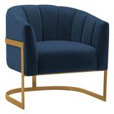 Poltrona Decorativa Sala De Estar Recepção Mavie Base De Ferro Dourado Suede Adj Decor Azul Marinho