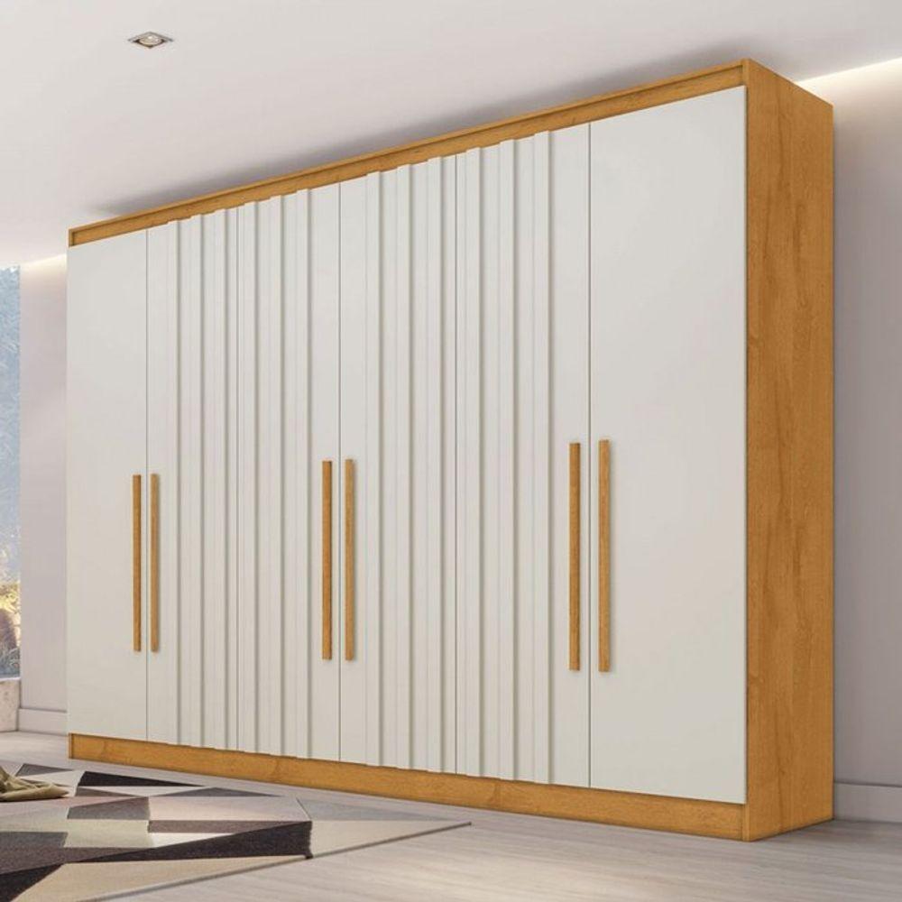 Guarda-roupa Solteiro Oxford 6 Portas 4 Gavetas Ripado 100% Mdf Peroba/off White Bege